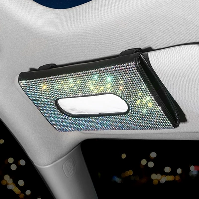 Holder Creative Fashion Women's Rhinestone – Car tissue box/set - black-colored-diamond