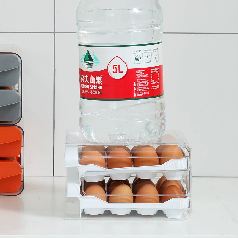 Refrigerator egg storage box PET transparent 32 -layer double -layer drawer -style earthy egg box fresh box kitchen egg box
