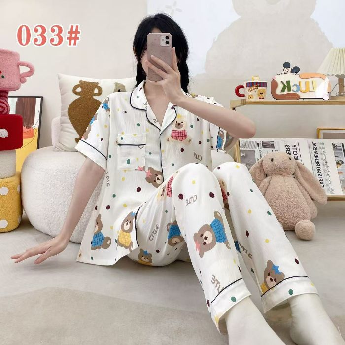 Estilo explosivo transfronterizo spot verano pantalones de manga corta cardigan solapa pijamas de dibujos animados lindo nube femenina algodón cómodo servicio a domicilio