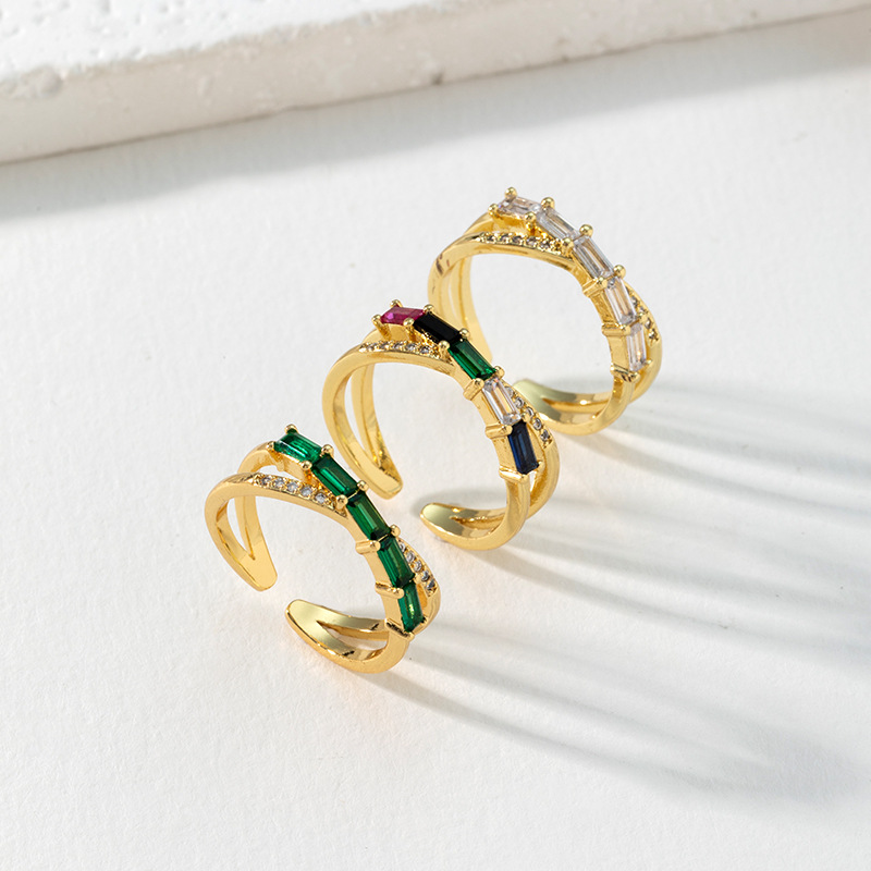 Retro small design brass geometric one size ring with stone with…