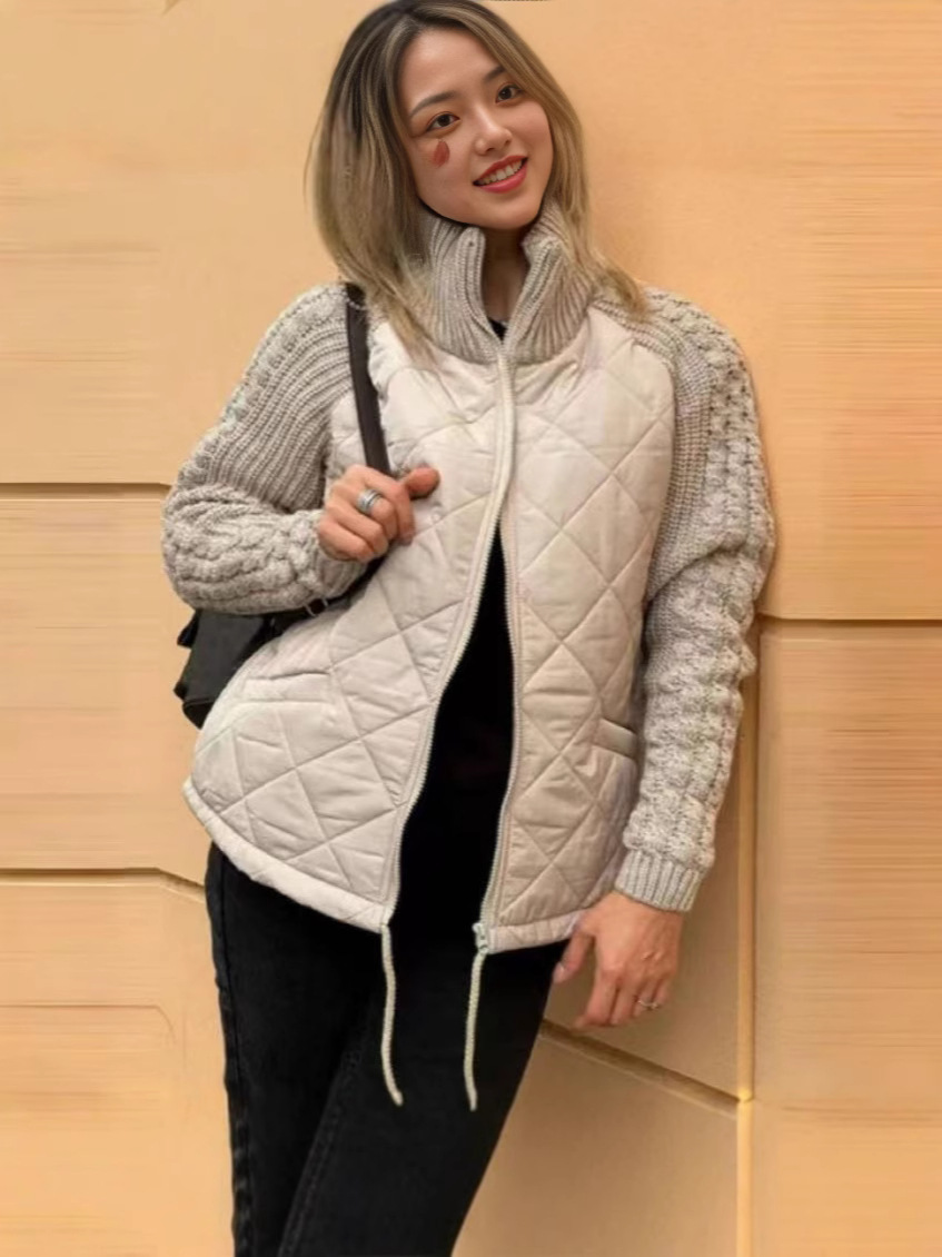 Amazon 2025 otoño y invierno nueva moda europea y americana cardigan con cremallera de manga larga de cuello de altura abrigo de algodón de mujer ropa de algodón