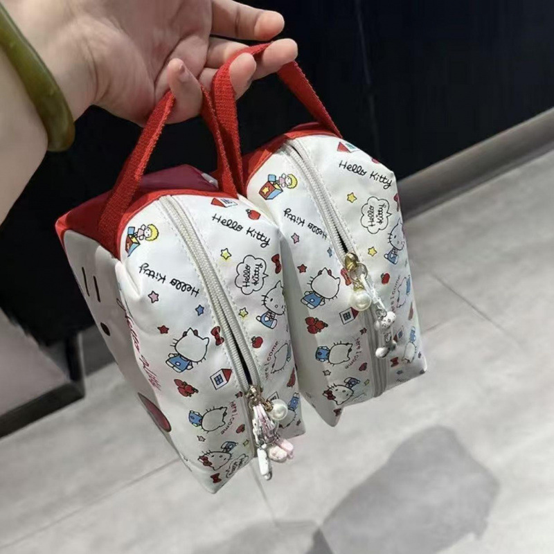 Helloikitty bolsa de maquillaje portátil de gran capacidad de viaje Sanrio almacena encantador nicho de dibujos animados en el viento