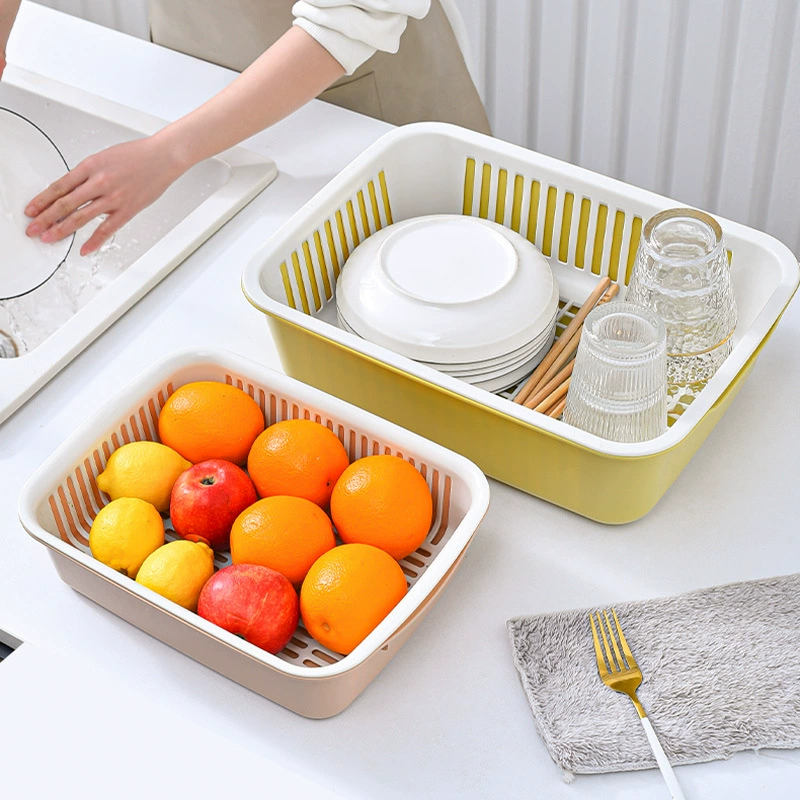 Scandinavian double-layer plastic drying rack for home use, universal storage system, fruit basket