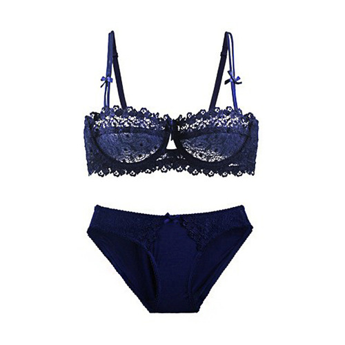 Factory Direct Sales European and American Ultra-thin Transparent Half Cup Lace Bra Sexy Temptation Gather Anti-sagging Bra Set 