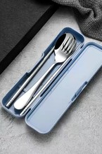 304不锈钢便携筷子勺子套装学生勺筷叉便携餐具连体收纳盒餐具盒