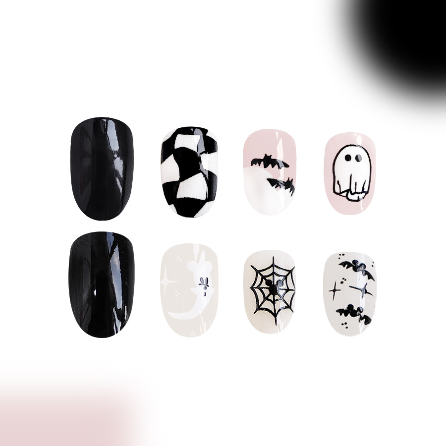 Short oval bright face Halloween spider web bat ghost lattice wearing nail patch foreign trade 48 24 x 2_voghion.com