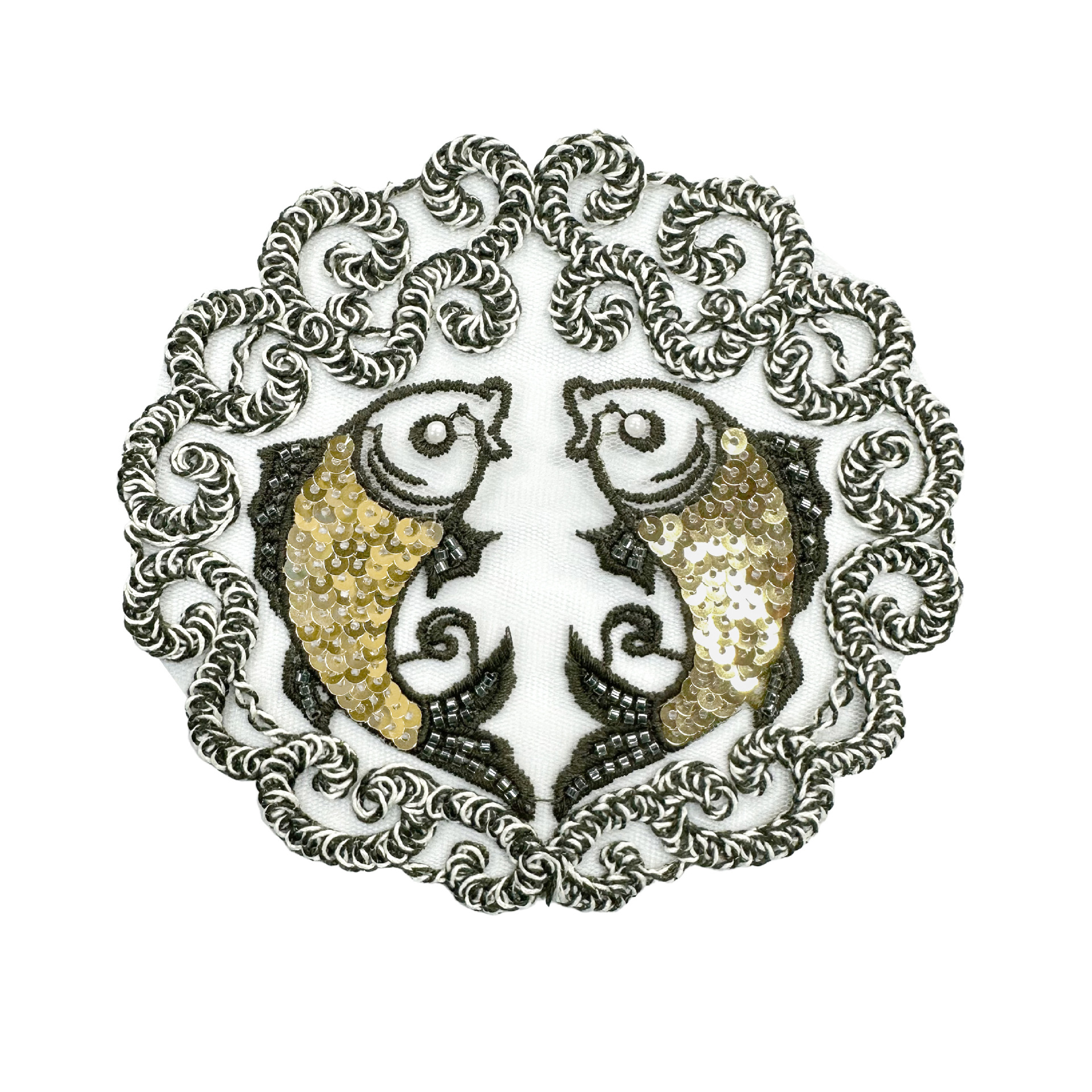 Estilo nacional fresco estilo chino redondo pegado pez mariposa grúa encaje hueco parche decoración vestido chino