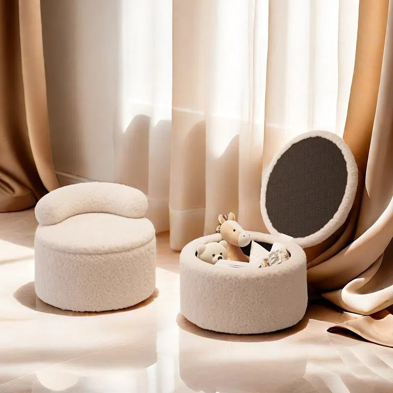 Sofa Stool for Home Use, Cute Small Stool for Living Room, Lambswool Coffee Table, Footstool, Entryway Shoe-Changing Stool