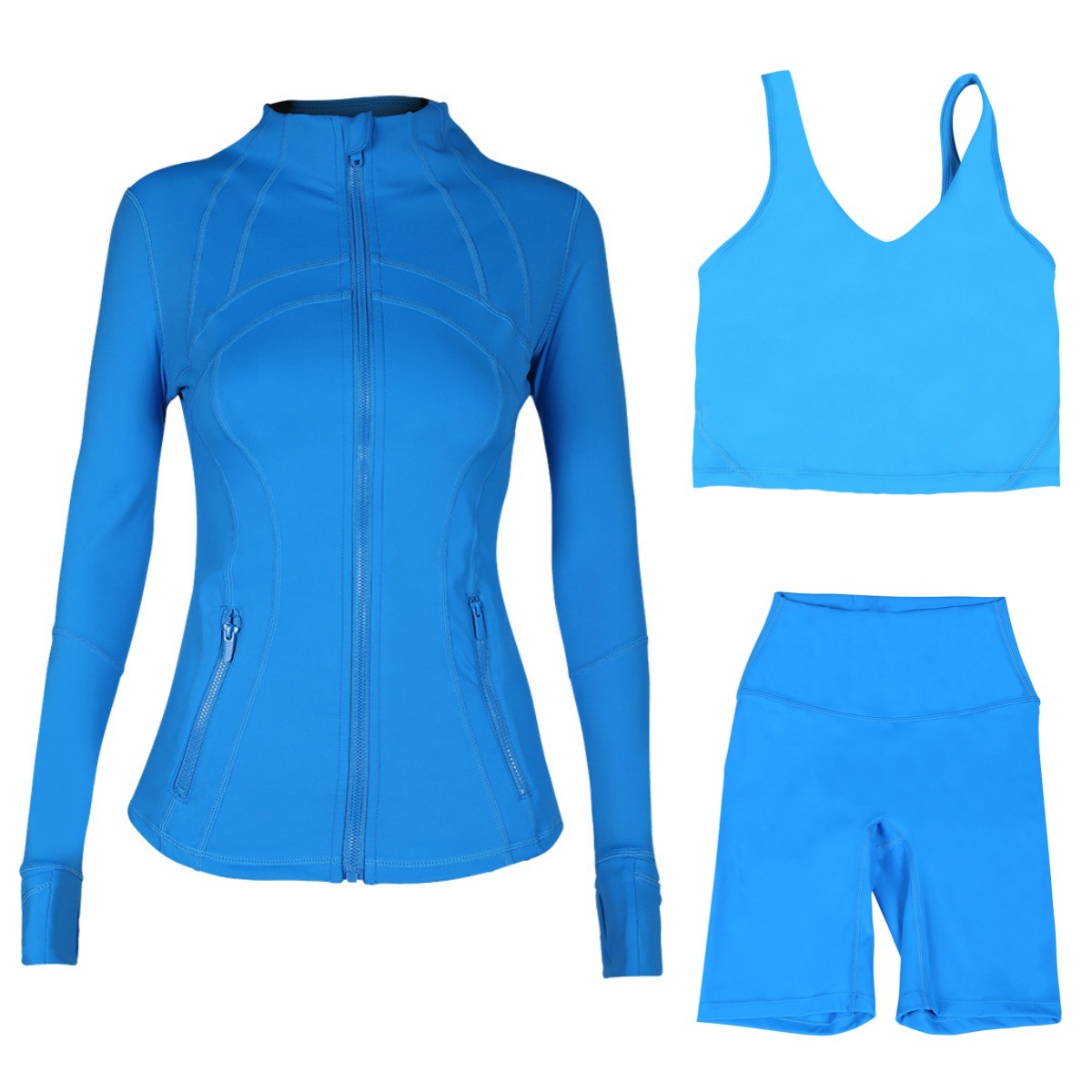 Women's 3-Piece Workout Set – Breathable Jacket, U-Back Sports Bra & 5" Shorts For Yoga, Running & Gym (S-Xxxl, 40+ Colors)​_ecoleips.com