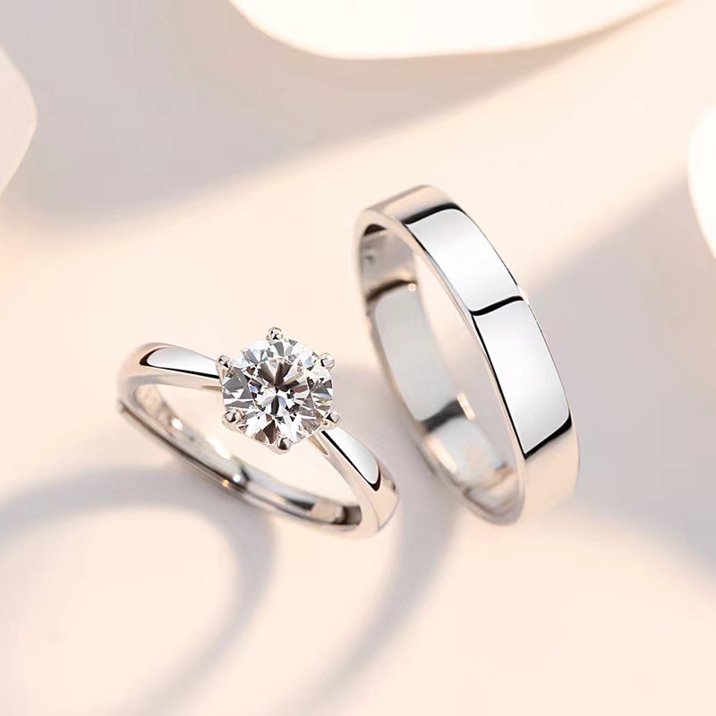 Couple Rings Adjustable Silver Engagement Ring For Lovers_voghion.com