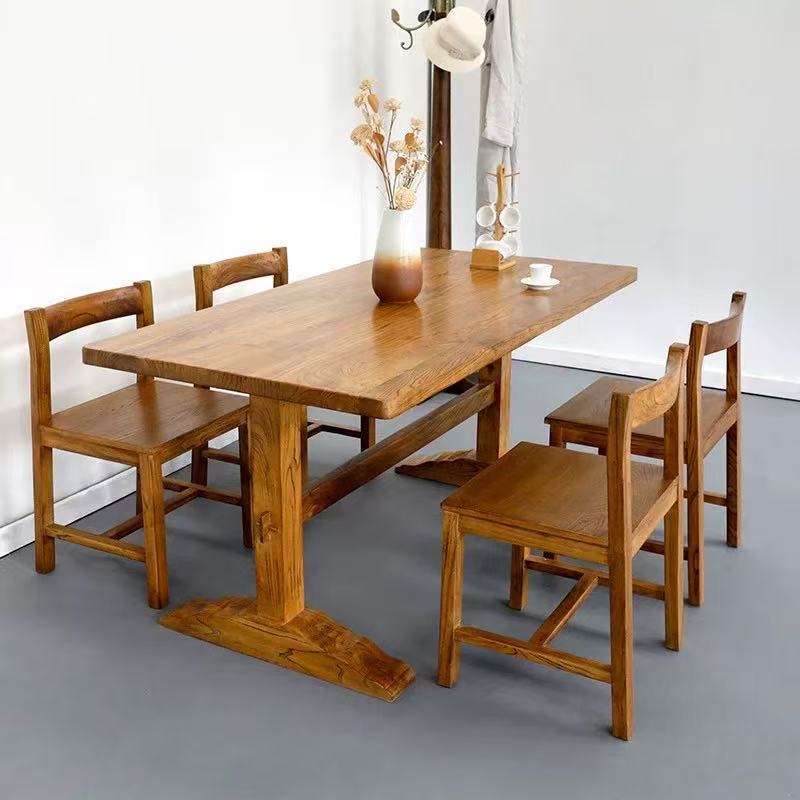 Medium-Aged Old Elm Dining Table, Simple Retro Old Small Apartment Dining Table and Chair Combination, Hotel and B&B Commercial Dining Table
