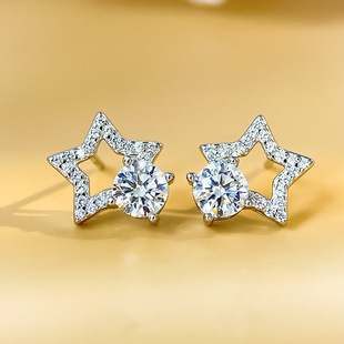 Cross-border S925 sterling silver moissanite earrings fashion star earrings female D color 1 karat moissanite earrings female