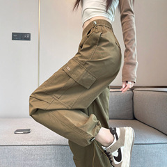 洗水棉美式工装裤女秋季2025新款高腰显瘦宽松休闲束脚运动阔腿裤