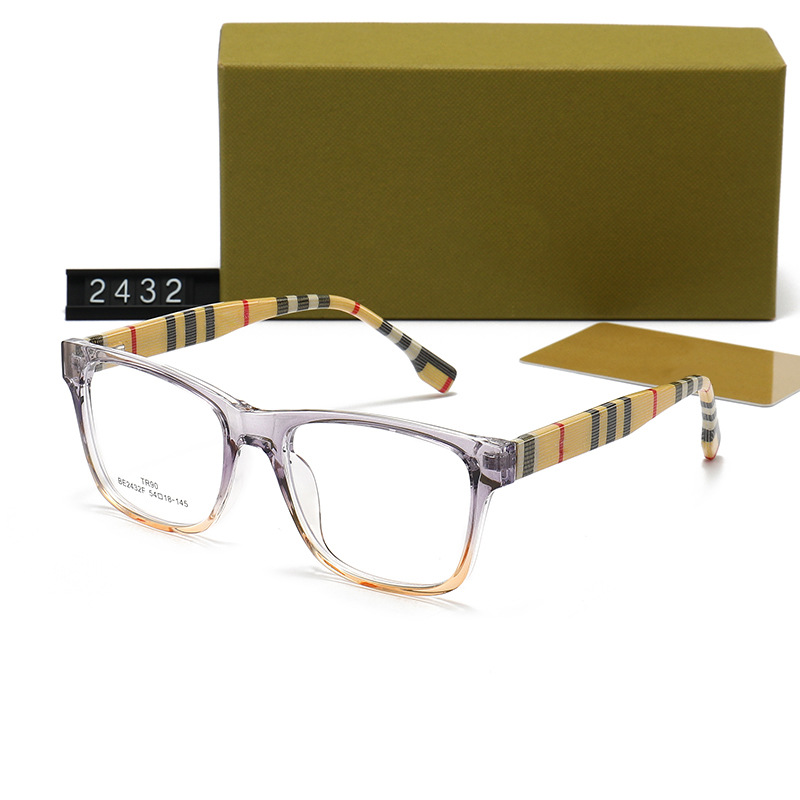 Burberry Square-Frame Acetate Eyeglasses Transparent Purple Orange Classic Plaid (BE2432F)