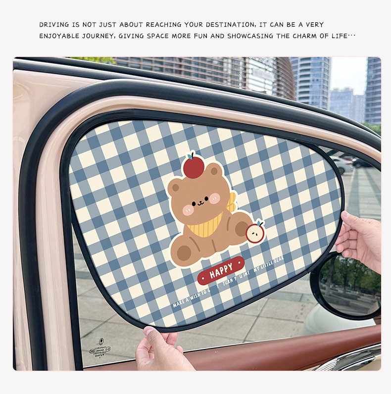 Cartoon Bear Car Curtain Vinyl Electrostatic Film Adsorption Car Sun Protection Heat Insulation Sun Visor Creative Car Curtain