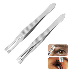 Stainless steel horizontal stripe eyebrow clip, flat eyebrow clip, hair plucking tweezers, makeup eyebrow trimming, beard plucking beauty tool