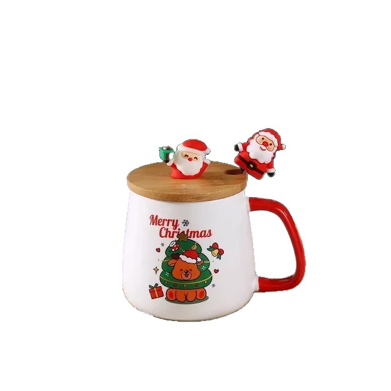 Taza de cerámica de viento de Navidad con tapa con cuchara patrón muñeco de nieve Qin Sheng taza de agua de cerámica taza de regalo taza creativa interesante