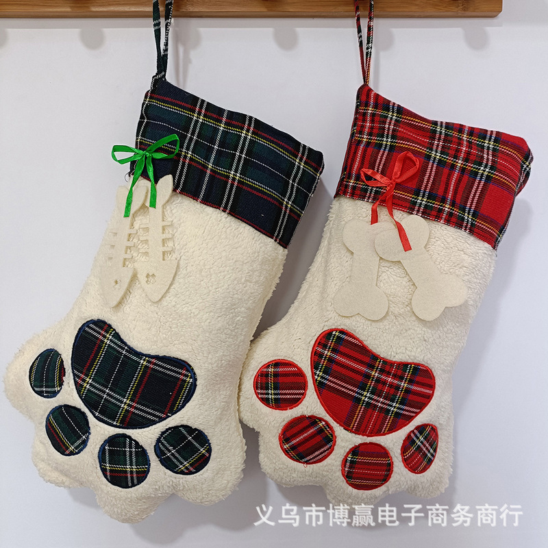 クロスボーダークリスマスラムウールクマの手クリスマスソックスギフトバッグクリスマススタイルリボンギフト収納吊り飾り|undefined