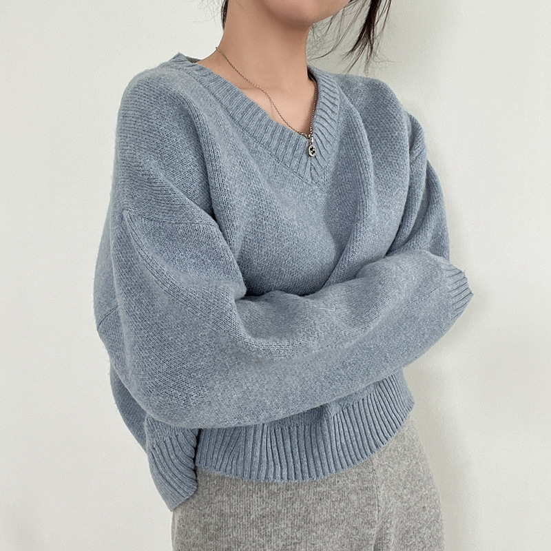 Actual Price - Korean Chic9 Color Basic Solid Color V-Neck Knit Sweater Long Sleeve Women's Warm Top