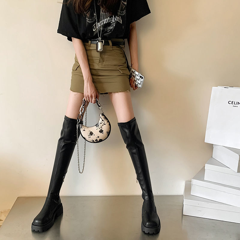 Sexy demi-season elastic high boots platform square toe