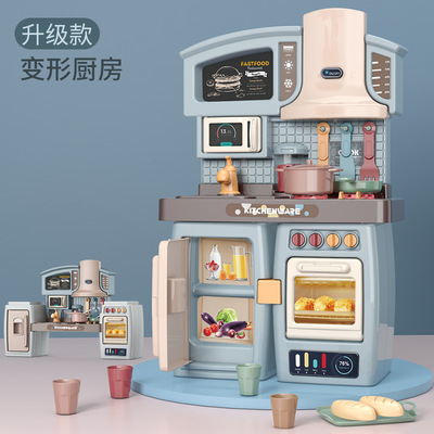 跨境亞馬遜過家家廚房玩具套裝仿真會做飯小女孩餐廚具玩具帶燈光