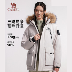 骆驼羽绒服户外派克女2025年冬季新款加厚保暖毛领连帽工装外套男