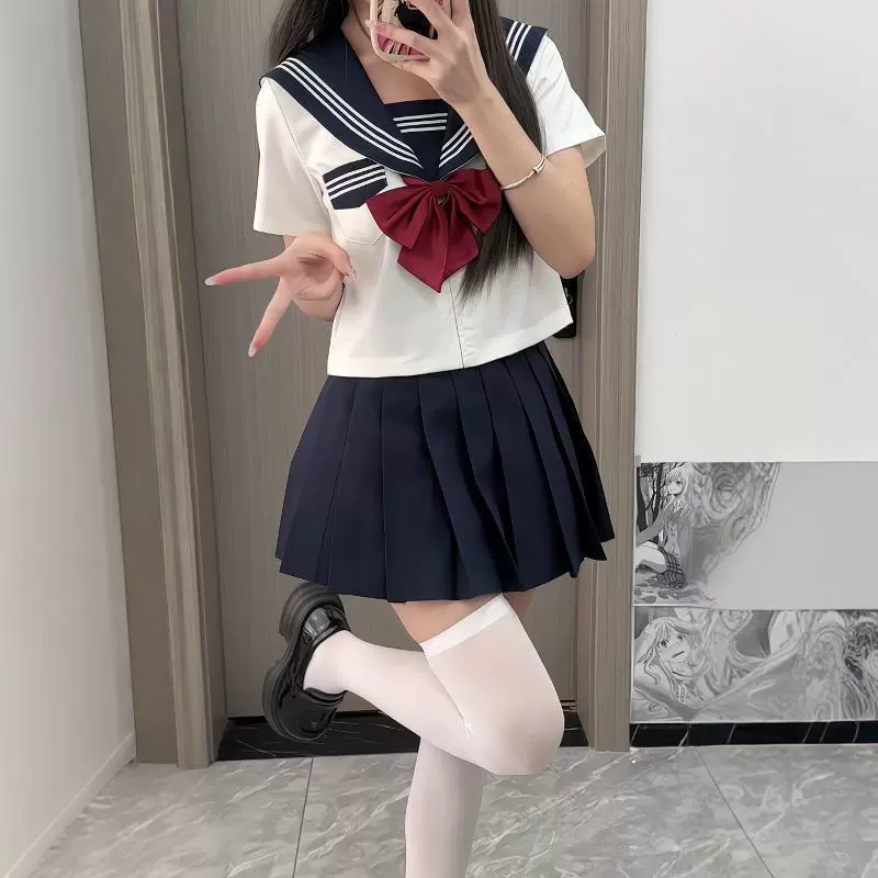 Комплект униформы моряка больших размеров для женщин, костюм JK с темно-синим воротником, студенческий стиль, базовый комплект из двух предметов с белой базой из трех предметов.