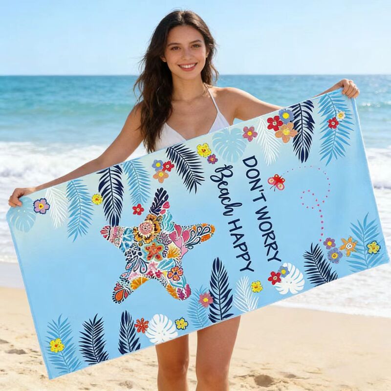 Customized Beach Towel, Bath Towel, Cross-Border Microfiber Towel Cloth, Rectangular Beach Mat, Printed Quick-Drying Bath Towel Shawl