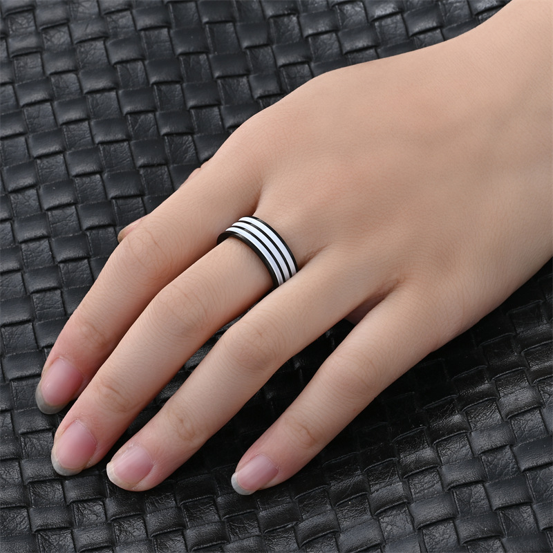 Retro Stripe Titanium Steel Enamel Rings