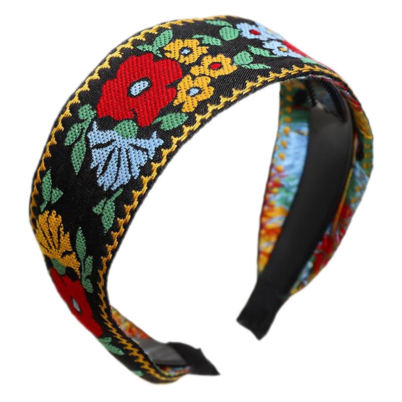 Transfronterizo europeo y americano bohemio diadema bordado vintage estilo étnico dentado antideslizante diadema pinza de pelo entrega de una sola pieza