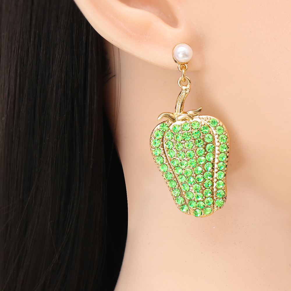 Wholesale Jewelry Vegetable Green Pepper Full Diamond Drop Earrings Nihaojewelry display picture 10