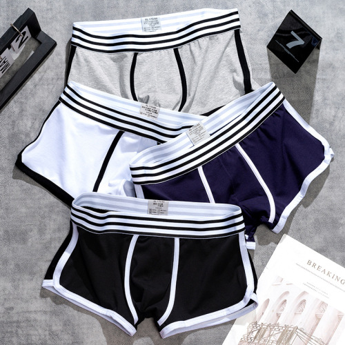 Men's underwear pure cotton boxer briefs comfortable and breathable teenagers solid color personality trendy sports boxer briefs shorts