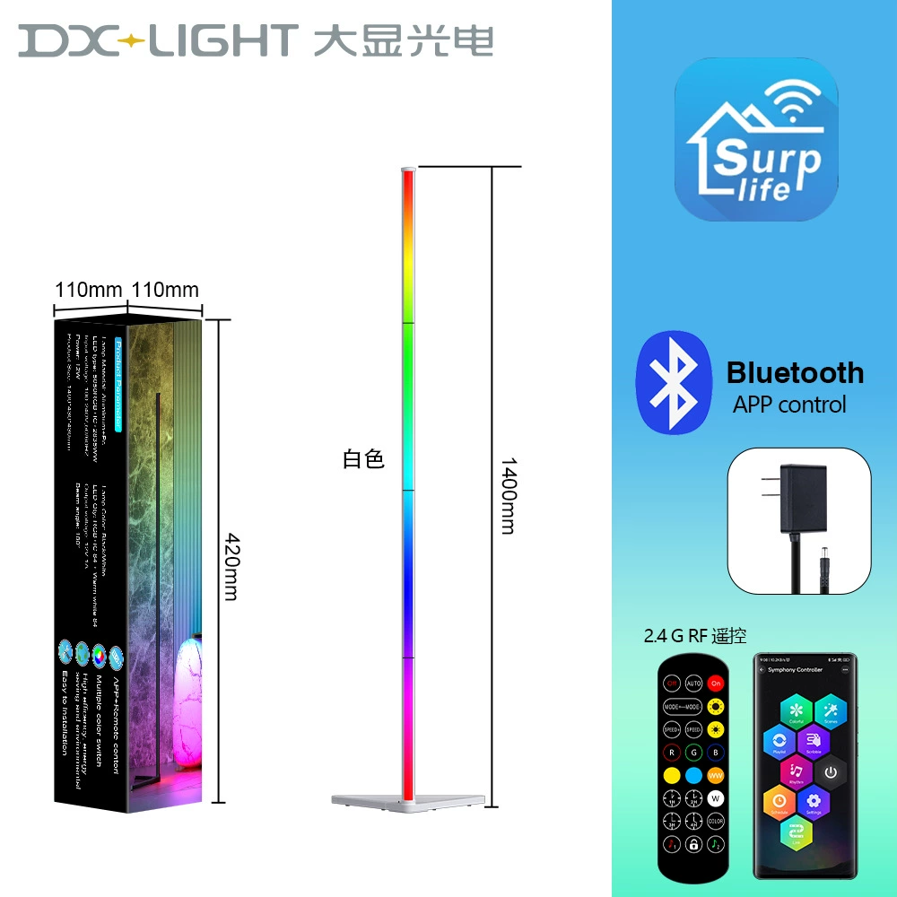 Floor Lamp DX-LIGHT 1.4 m RGB LED, Bluetooth & Remote Control, Adjustable Ambient Light