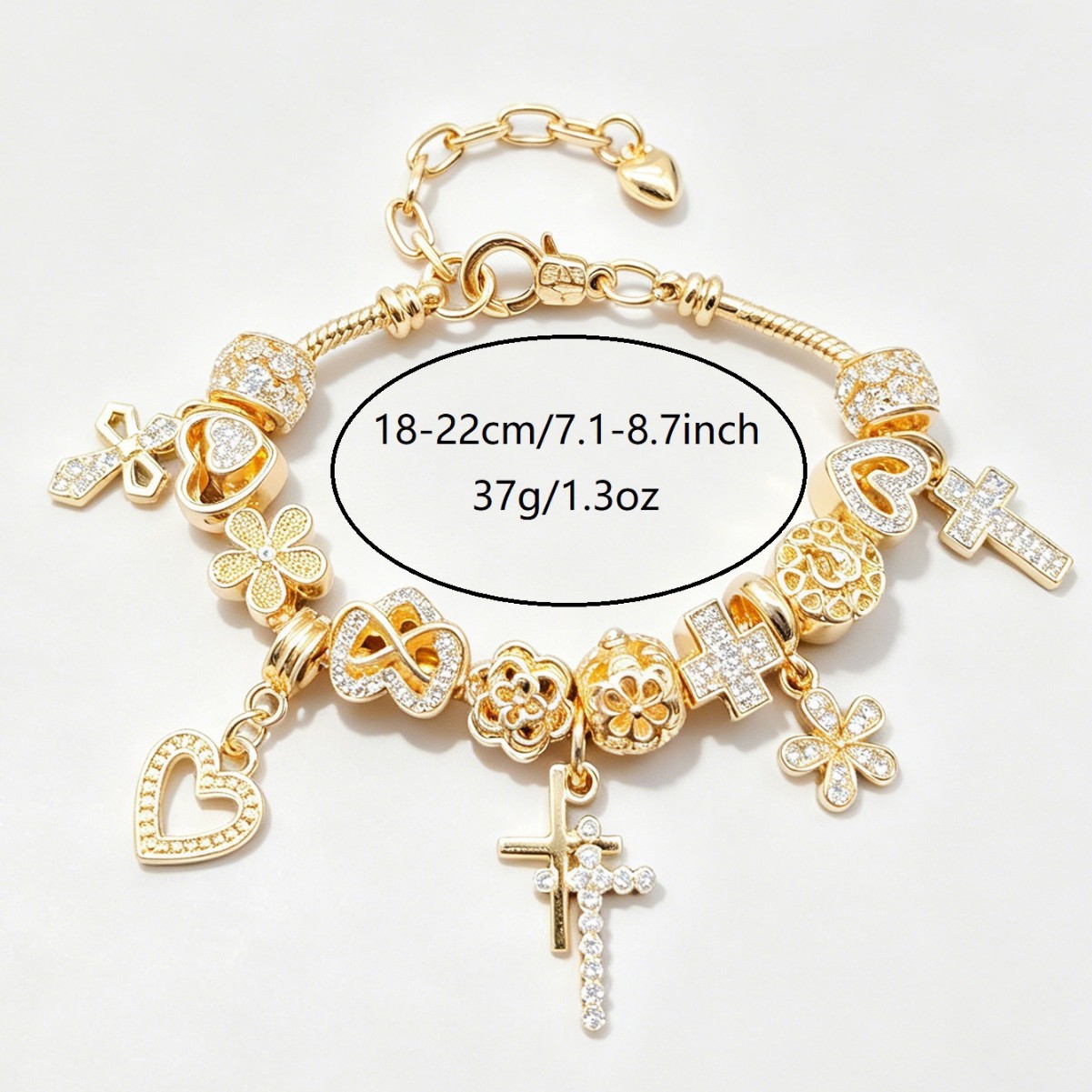 Brazalete de diamante de Panjia doble cruz transfronteriza explosión de mano pesada brazalete de flores huecas colgante de corazón joyas personales image 5