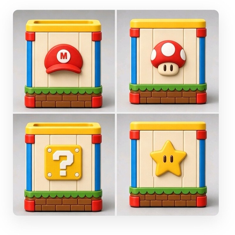 Mario-themed storage bucket, desktop trash bin, creative decoration, household pen holder for children and boys