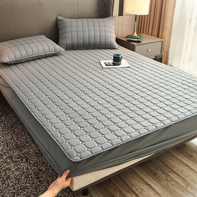 Cotton Quilted Mattress Protector Solid Color Hotel Bed Cover_voghion.com