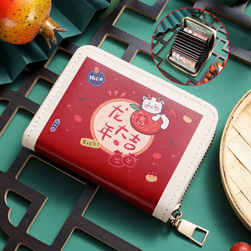 Titular de la tarjeta de dibujos animados lindo cremallera de las mujeres posición multi-tarjeta de gran capacidad anti-desgaussing titular de la tarjeta de los hombres pequeños titular de la tarjeta ultrafino