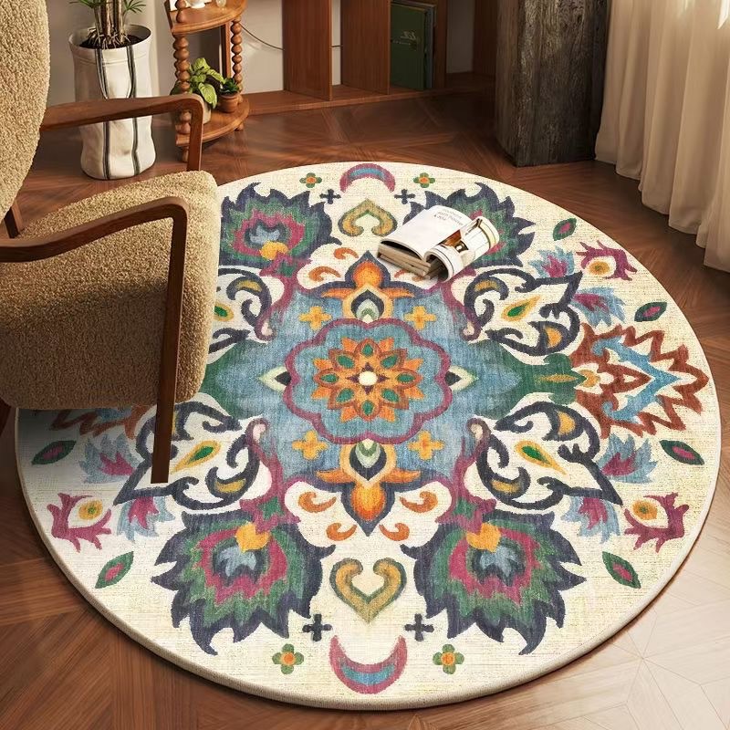 Nordic Retro Style Round Persian Carpet Bedroom Wear-Resistant Cooling Bedside Blanket Living Room Stain-Resistant Easy-Care Carpet