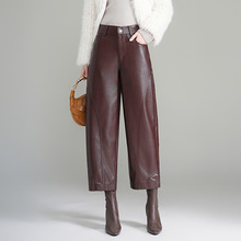 2025秋冬新款海宁正品全皮皮裤女九分裤绵羊皮宽松高腰显瘦直筒裤