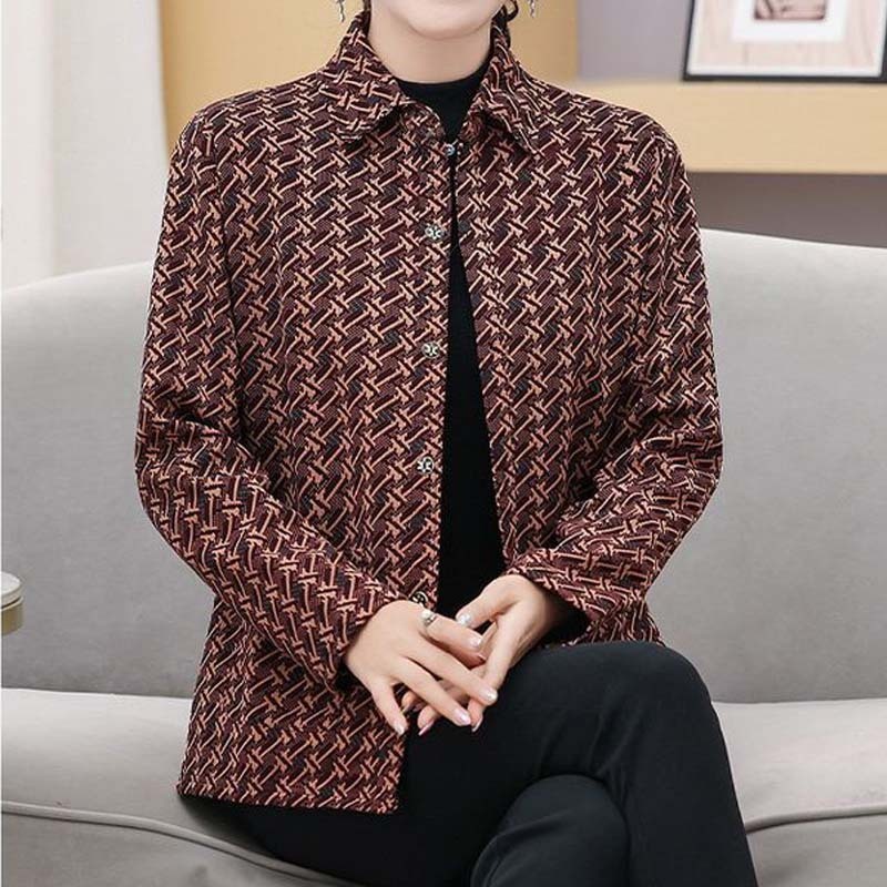 秋季新款妈妈外套宽松休闲中老年长袖方领女装翻领春秋中厚女外套|undefined