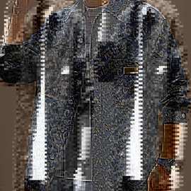 牛仔衬衫男士2025秋季新款提花复古翻领休闲长袖衬衣工装外套现货