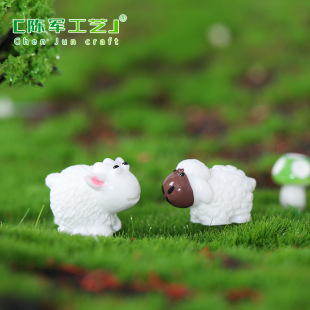 Cute Little Animal Ornaments Couple Sheep White Sheep Lamb Moss Micro Landscape Ornaments Resin Ornaments