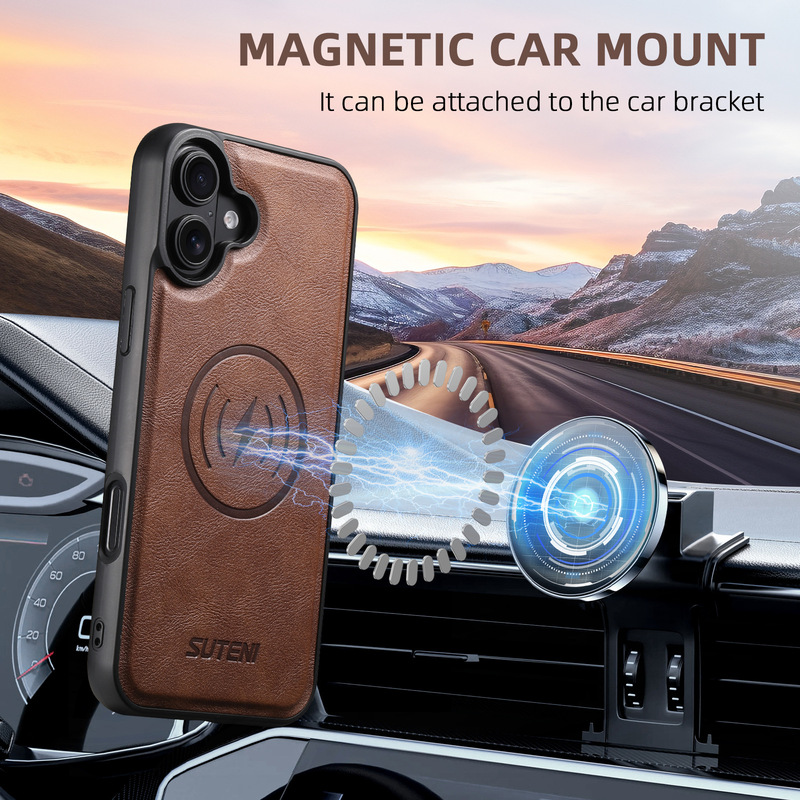 Suitable for Iphone17Promax Mobile Phone Case, Samsung S26U Wireless Charging Magsafe Car Magnetic Leather Case
