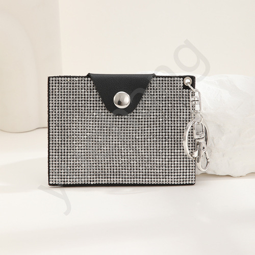 Cross-border fashion colorful water diamond credit card case key chain leather women's purse leopard print rainbow card holder