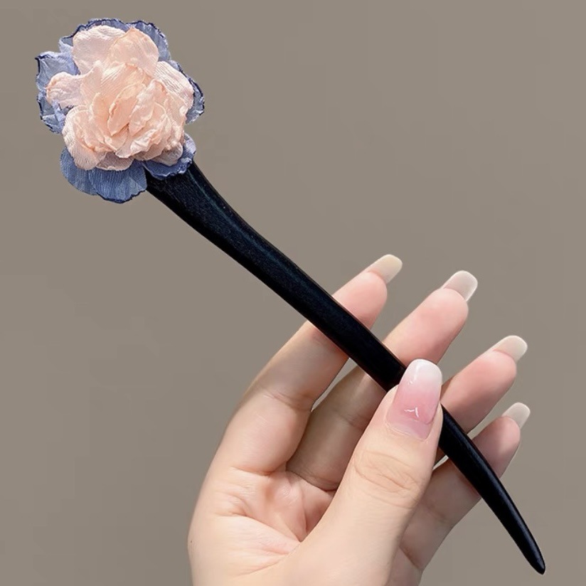 Horquilla de camelia, estilo antiguo negro, bola simple, accesorios para el cabello, placa de sentido avanzado, horquilla, tocado, temperamento, horquilla Hanfu