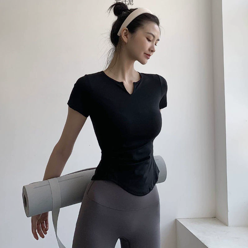 Спортивная одежда с быстрой сушкой, дышащие тонкие модные для зала йоги, с коротким рукавом, для бега, обтягивающая