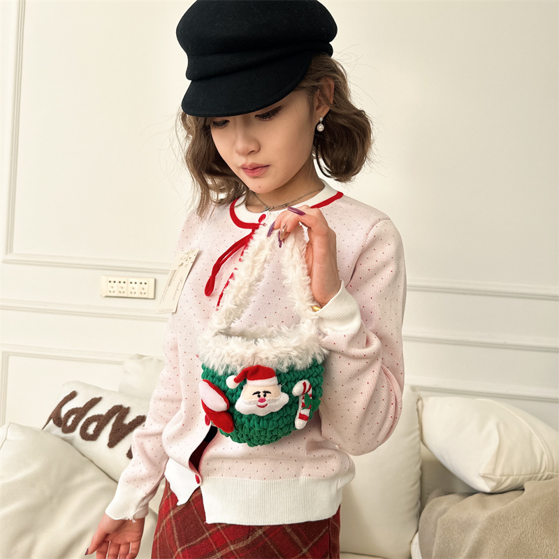 Cestas de comida portátiles de lana ganchada a mano para bebés, bolsas de miel mini lindas, bolsas de invierno y otoño para niños de peluche