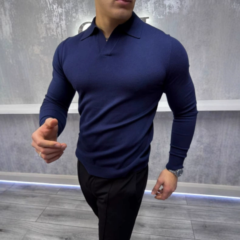 Новинка 2025 года: мужская шерстяная рубашка поло с длинным рукавом в европейском и американском стиле, хит продаж на Amazon, для делового повседневного образа