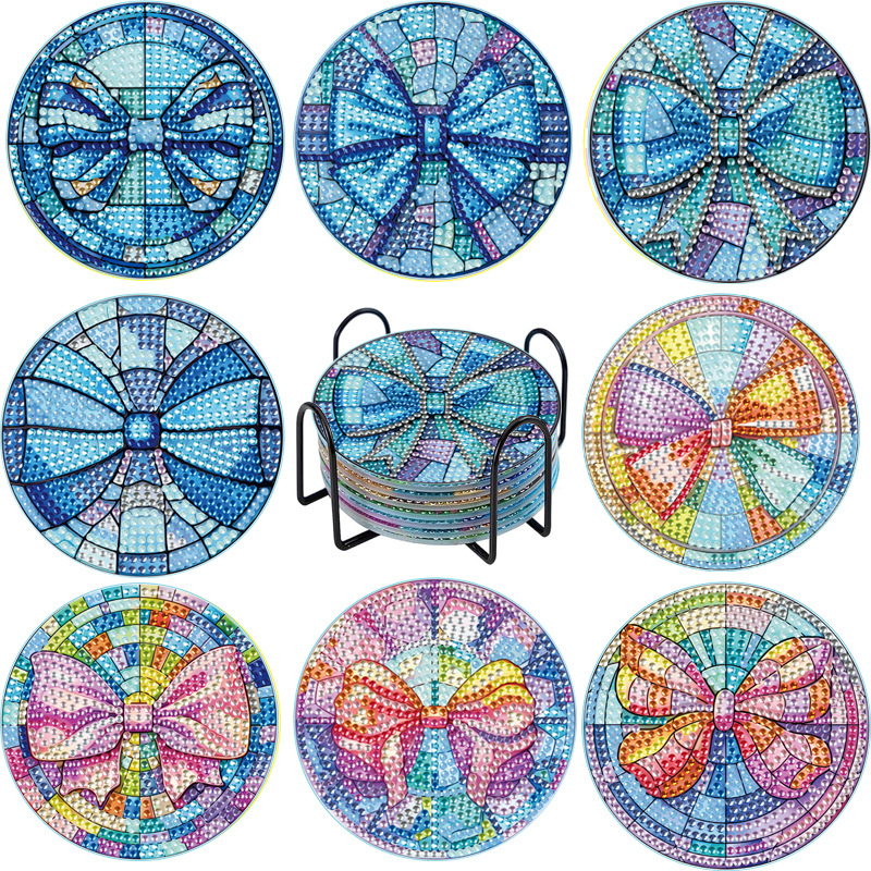 Taza de pintura de diamante personalizada almohadilla de taza de perforación completa almohadilla de aislamiento térmico redonda almohadilla de mesa de comedor de animales DIY forma especial almohadilla de taza con estante al por mayor