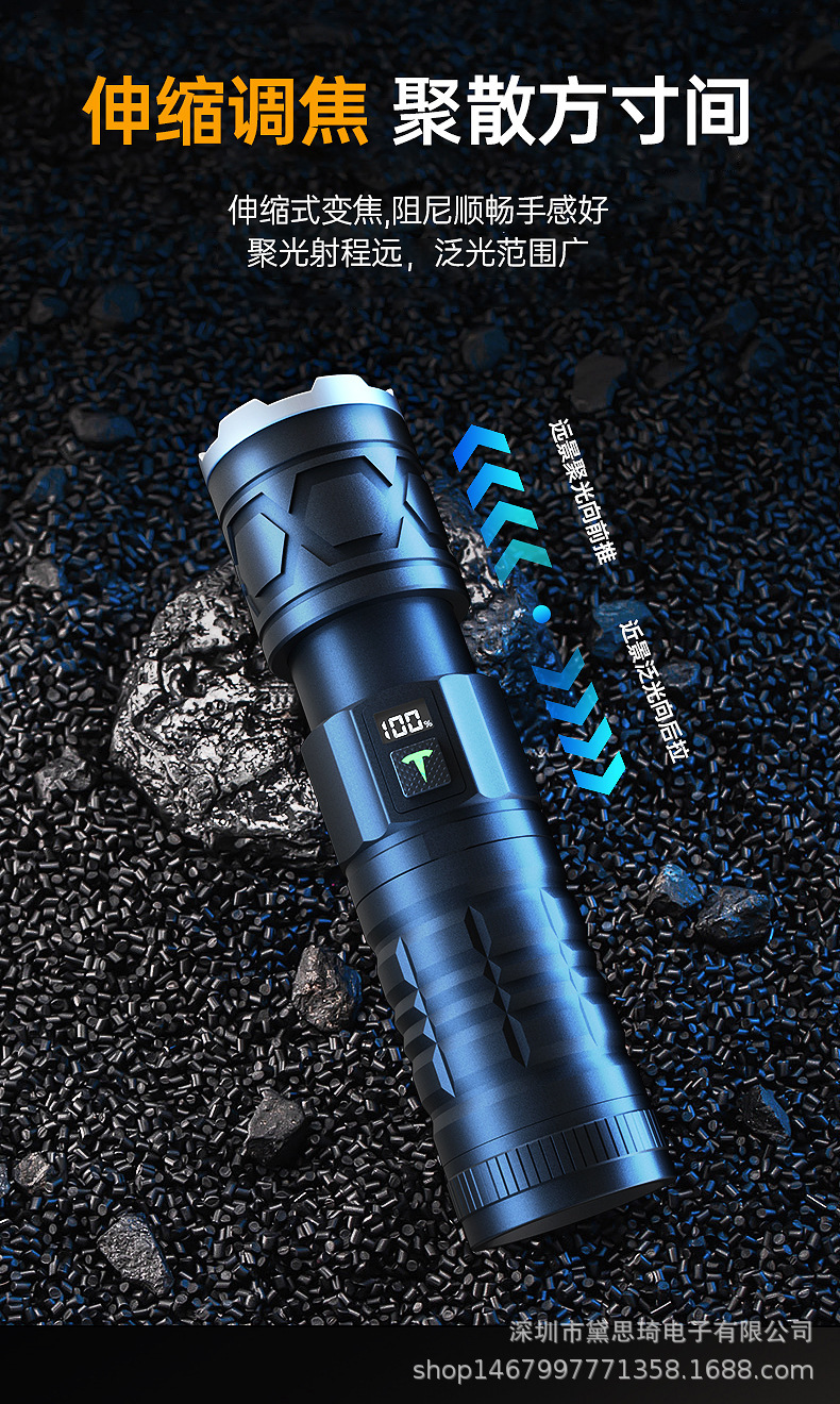 Amazon White Laser Flashlight, Outdoor USB Rechargeable Aluminum Alloy High-Intensity Zoomable Long-Lasting Flashlight, Wholesale